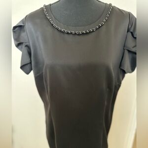 Un jour ailleurs Sz 12 Black Puff Short SleeveTop Beaded Cartier Neck. NWOT.